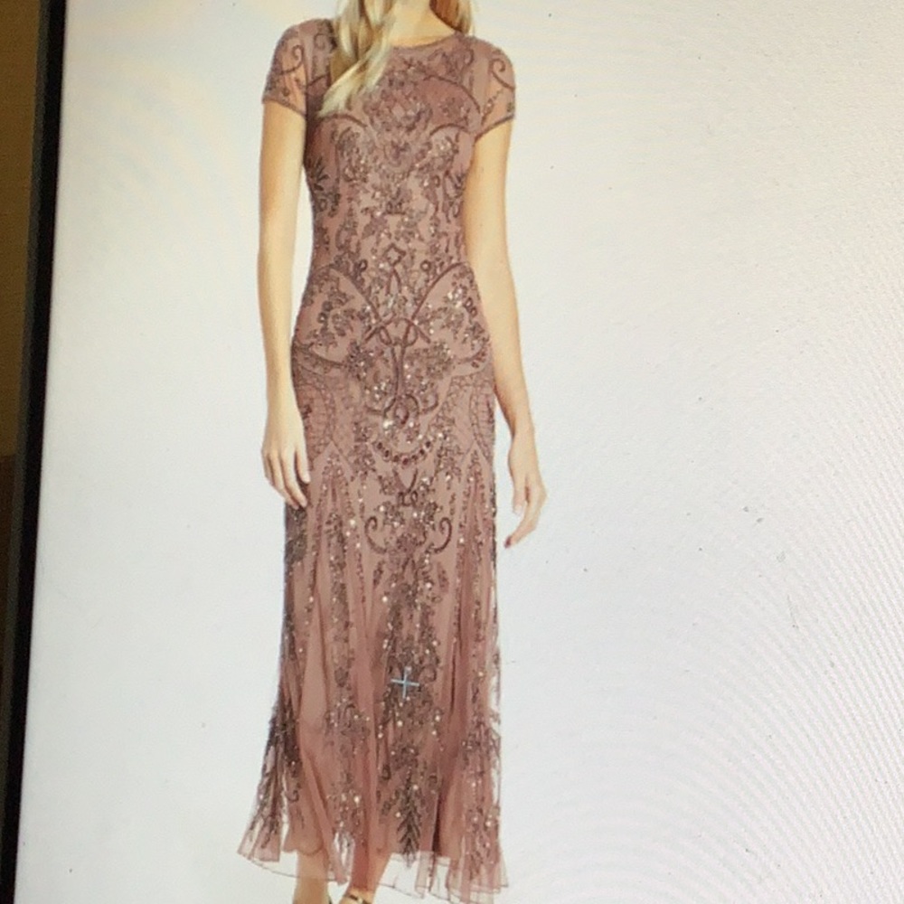 Pisarro Nights Embellished Mesh Gown Maxi Codet Hem Dress 14
